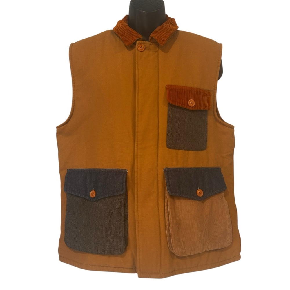 Sun+ Stone Mens Vest size large tan Corduroy collar outdoors cabincore pockets
